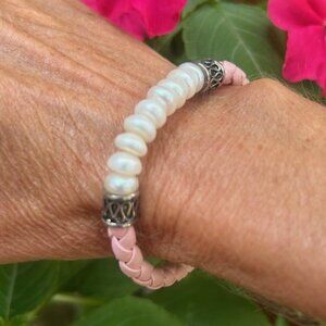 HONORA Pearl 925 Silver Pink Leather BRACELET